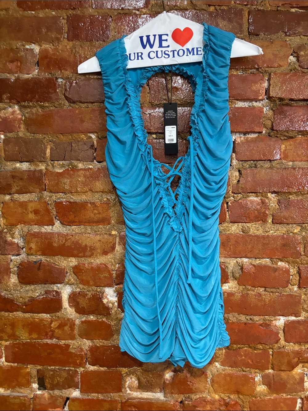 Fashion Nova Teal Ruched Sleeveless Romper